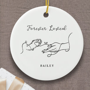 Forever Loved Pet Memorial Dog Cat Paw Print Photo Ceramic Ornament