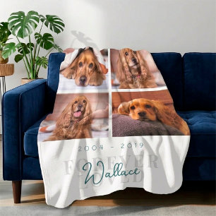 Forever Loved Pet Memorial Gift Dog Photo Collage Fleece Blanket