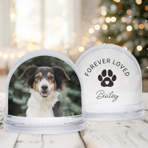 Forever Loved Pet Memorial Paw Print Photo Snow Globe