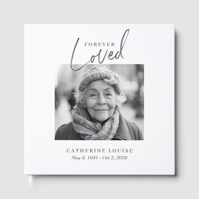 Forever Loved Script Celebration of Life Funeral Guest Book (Front)