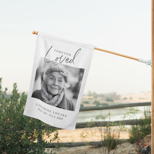 Forever Loved Script Celebration of Life Funeral House Flag (Insitu (Back))