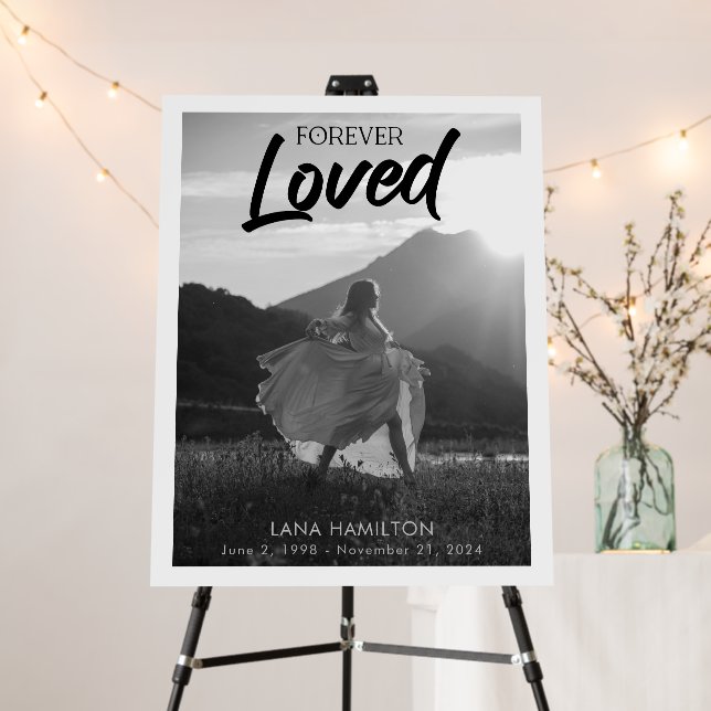 Forever Loved Script Photo Funeral Sign (In Situ (Stand))