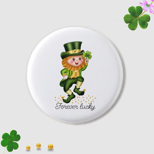 Forever Lucky Green Gnome  Clover on White Button