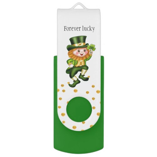 Forever Lucky Green Gnome  Gold Confetti Flash Drive