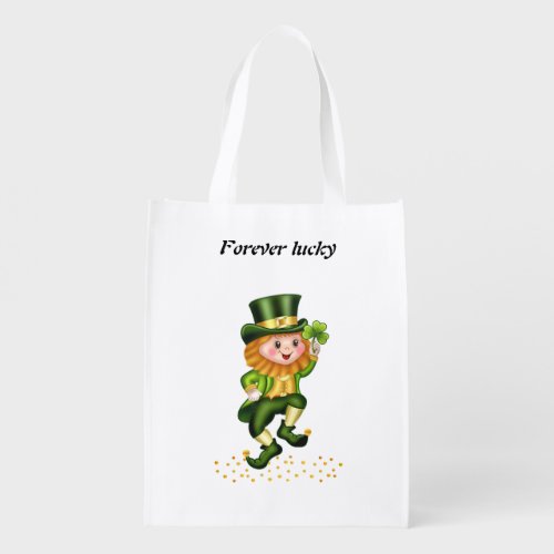 Forever Lucky Green Gnome  Gold Confetti Grocery Bag