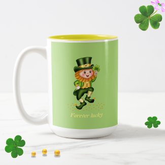 Forever Lucky Green Gnome & Monogram on Lime Green