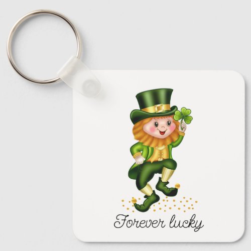 Forever Lucky Green Gnome  Monogram on White Keyc Keychain