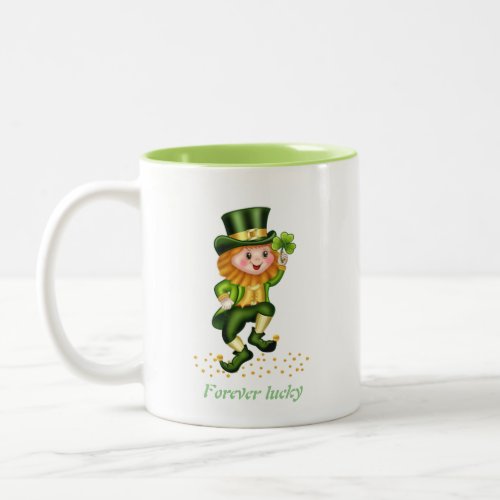 Forever Lucky Green Gnome  Monogram Two_Tone Coffee Mug