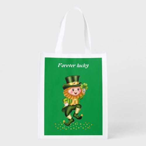 Forever Lucky Green Gnome on Green Grocery Bag