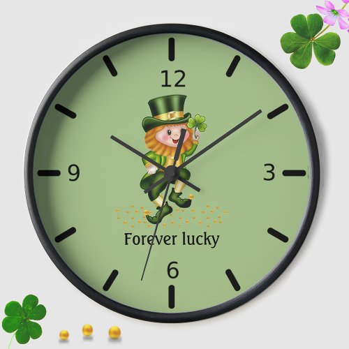 Forever Lucky Green Gnome on Light Green Clock