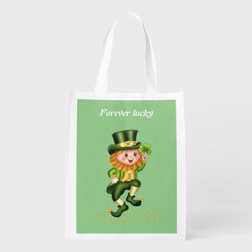 Forever Lucky Green Gnome on Light Green Grocery Bag