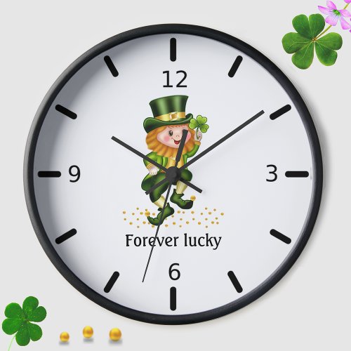 Forever Lucky Green Gnome on White Clock