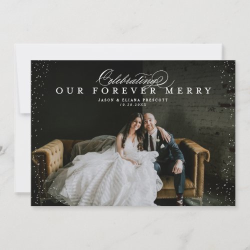 Forever merry elegant newlywed photo holiday card