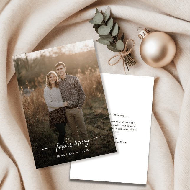 Forever Merry First Christmas Newlywed Cute Photo Holiday Card (Creator Uploaded)