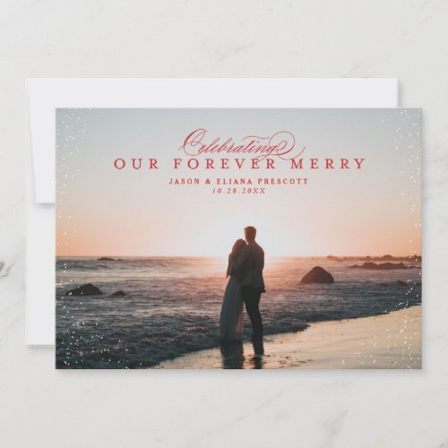 Forever merry red newlywed photo holiday card