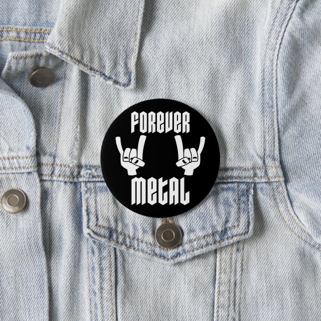 Forever Metal Heavy Metal Devil Horns Hand Gesture Button (In Situ)