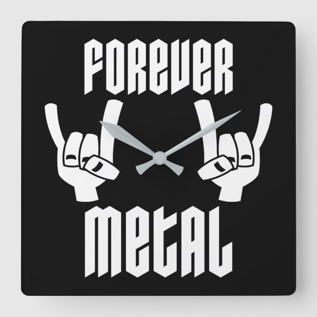 Forever Metal Heavy Metal Devil Horns Hand Gesture Square Wall Clock (Front)