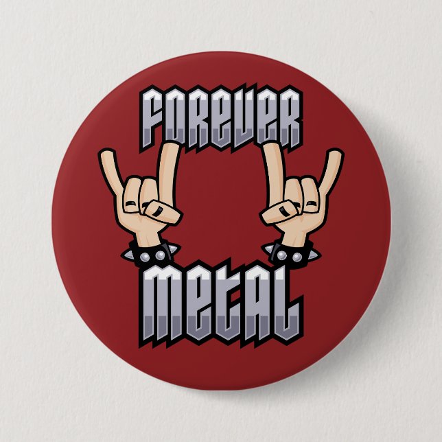 Forever Metal Heavy Metal Devil Horns Hand Signs Button (Front)