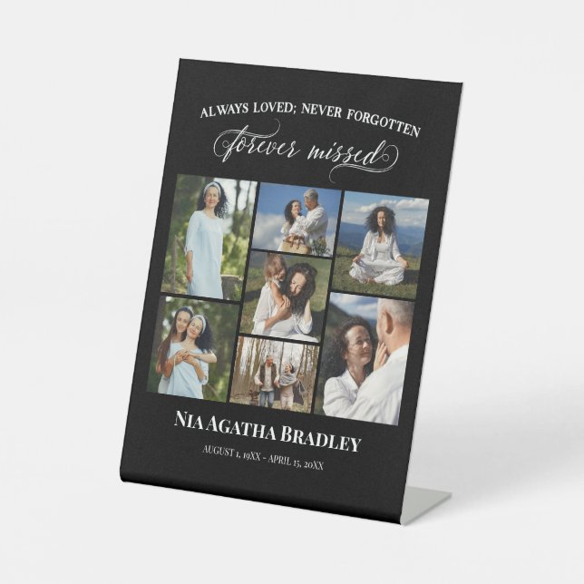 Forever Missed Elegant Memorial Photo Collage Pedestal Sign (Front)