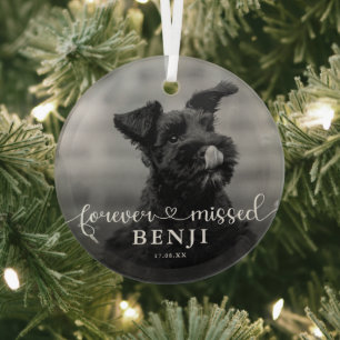 Forever Missed Photo Pet Dog Memorial Glass Ornament