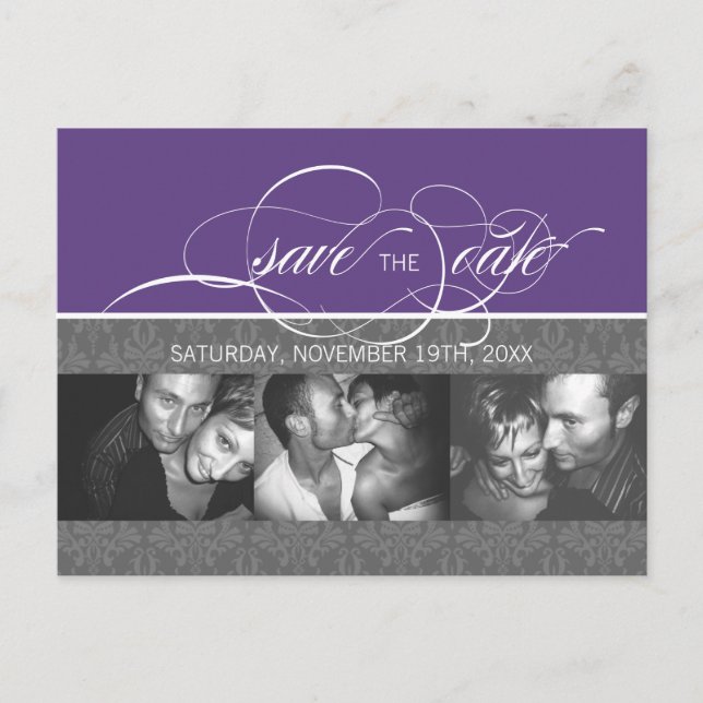 Forever More  SAVE THE DATE Photo Postcard:plum Announcement Postcard (Front)