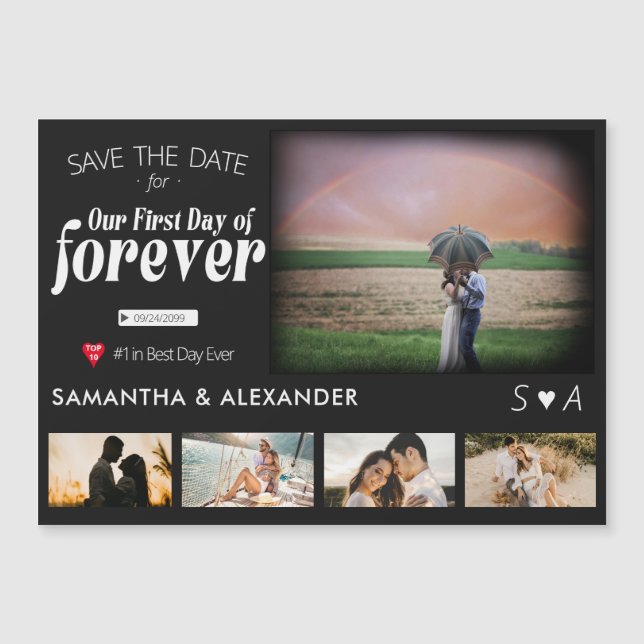 Forever Movie Poster 5 Photo Wedding Save the Date Magnetic Invitation (Front)