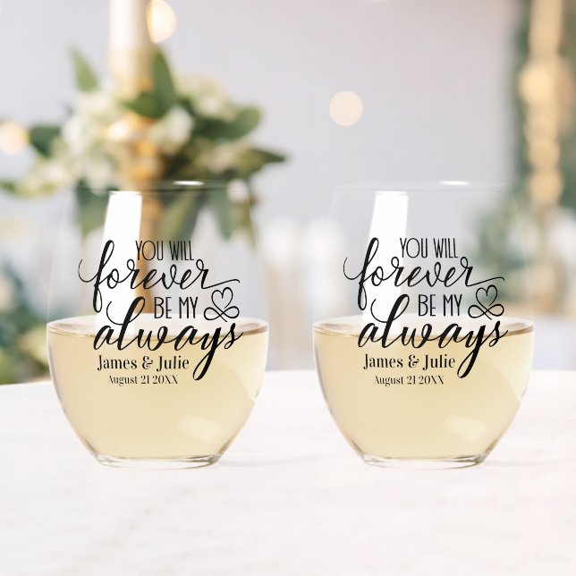 Forever my Always Customizable Wedding  Stemless Wine Glass (Insitu (Wedding))