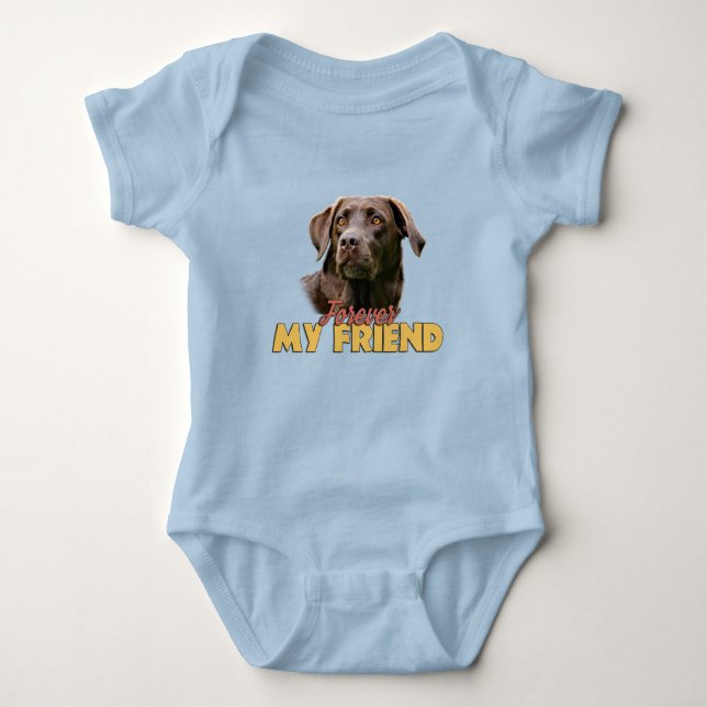 Forever My Friend Chocolate Labrador Dog Design Baby Bodysuit (Front)