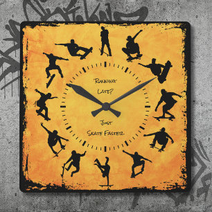 Forever On My Board Yellow Skateboarding Clock