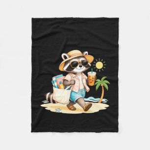 Forever On Summer Break Retirement Raccoon Summer Fleece Blanket