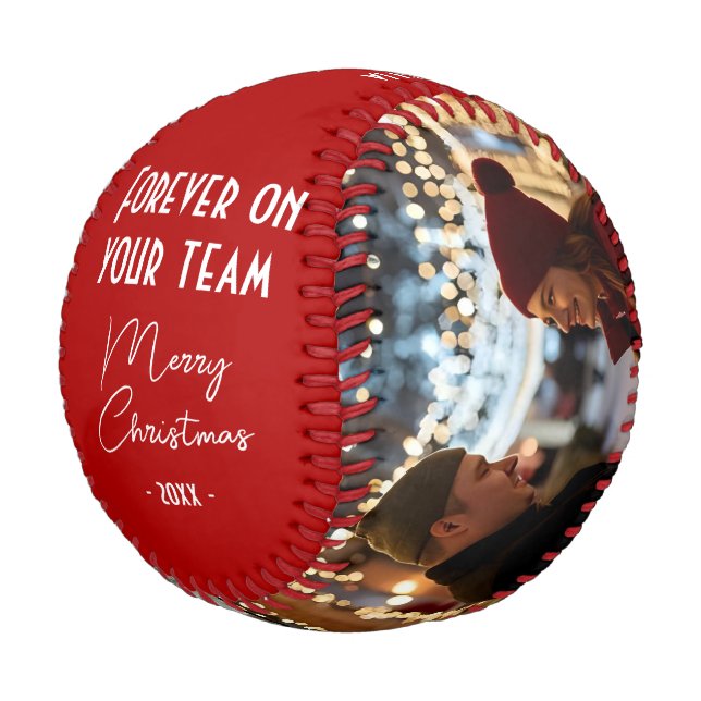 Forever on your team Merry Christmas 2 Photo Baseball (Angled)