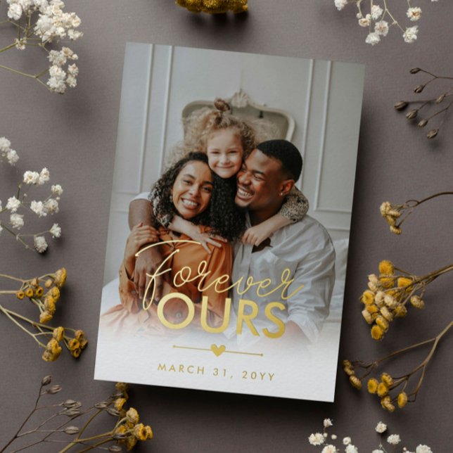 Forever Ours Gold Heart Photo Adoption Foil Invitation (Creator Uploaded)