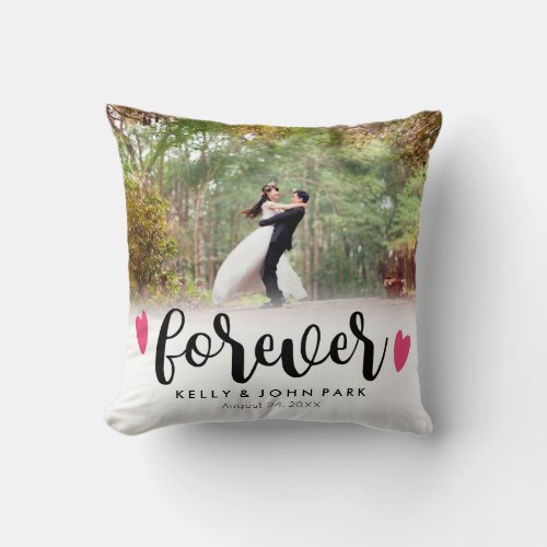 Forever Overlay Script Custom Names Wedding Photo Throw Pillow