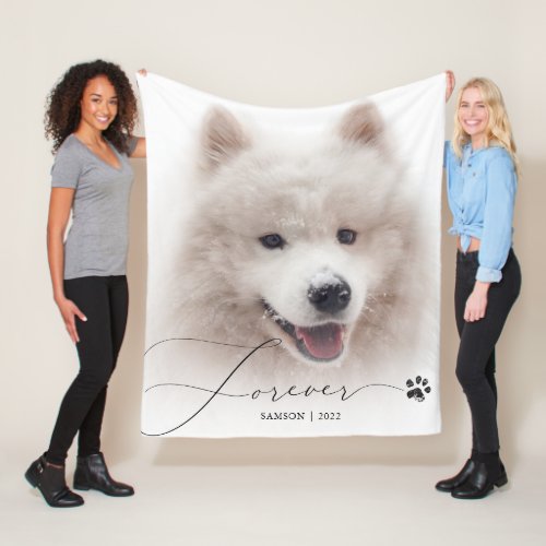 Forever  Pet Memorial Custom Photo Dog Paw Print Fleece Blanket