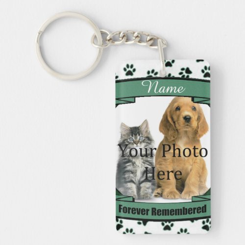 Forever Remembered _ Green Paw Prints Pet Loss Keychain