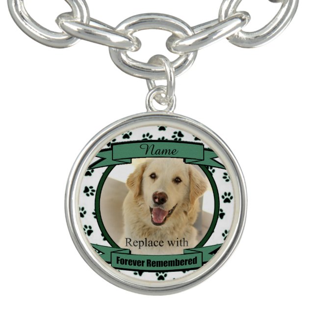 Forever Remembered Pet Memorial - Green Charm Bracelet (Design)