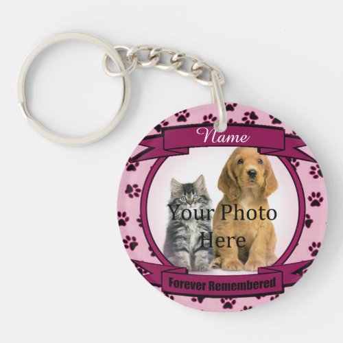 Forever Remembered _ Pink Paw Prints Pet Loss Keychain