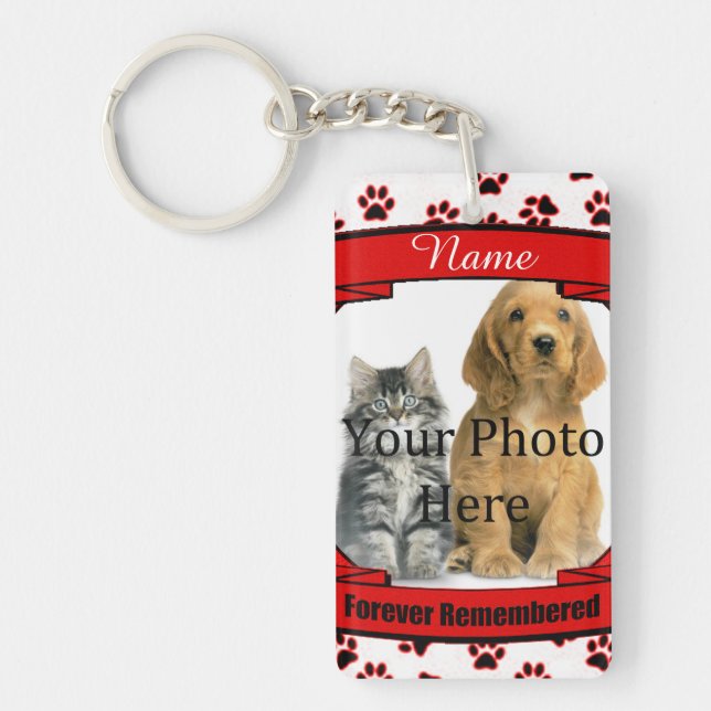 Forever Remembered - Red Paw Prints Pet Loss Keychain (Front)