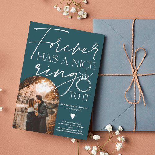 Forever ring photo arch dark teal engagement announcement