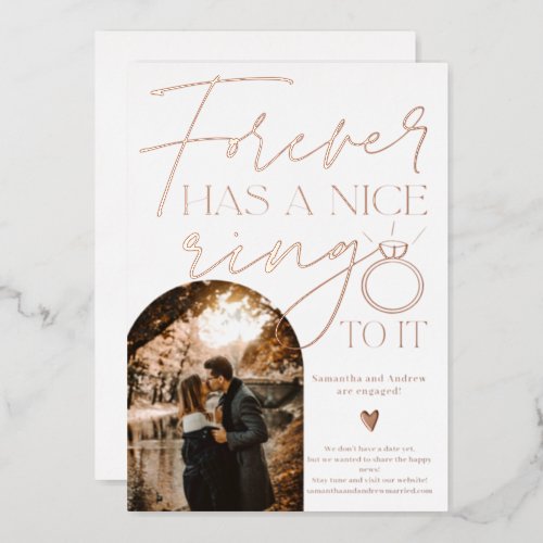 Forever ring photo arch engagement white foil invitation