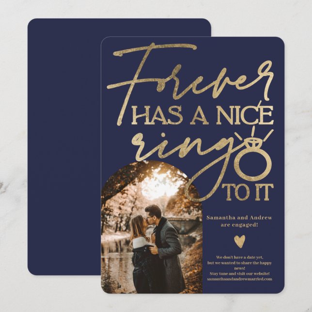 Forever ring photo arch gold navy blue engagement announcement (Front/Back)
