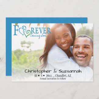 FOREVER Save The Date Blue Green Linked Hearts