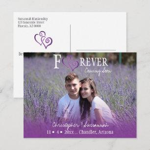 FOREVER Save The Date Purple Linked Hearts Announcement Postcard