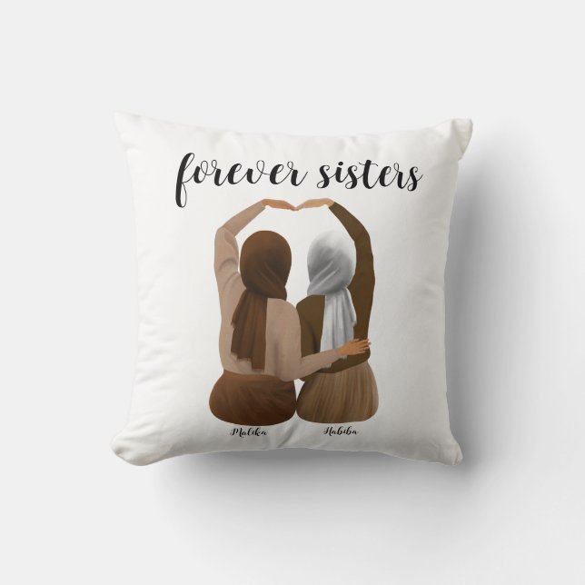 Forever Sisters Personalized Hijabi Gift Throw Pillow (Front)