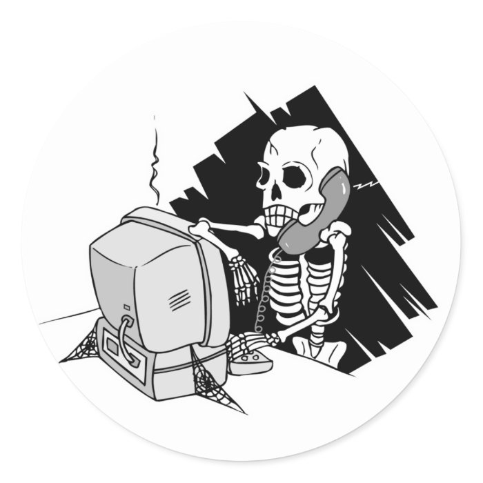 forever skeleton on hold tech support sticker