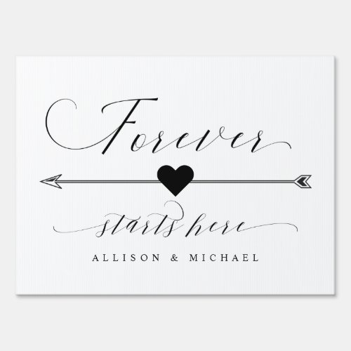 Forever Starts Here Calligraphy Arrow Left Wedding Sign