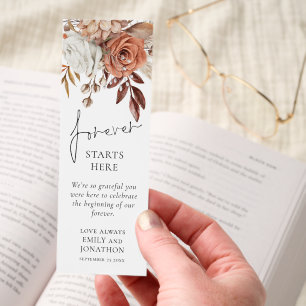 Forever starts here photo floral wedding favor bookmarks
