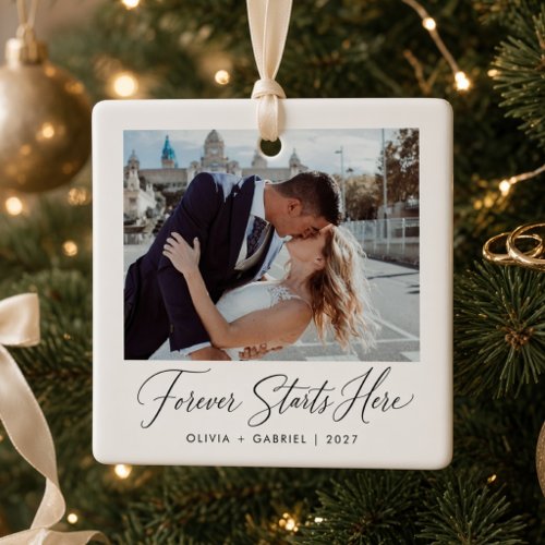Forever Starts Here Wedding Photo New Ceramic Ornament