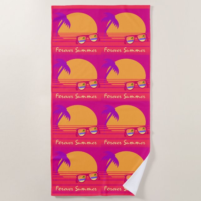 Forever Summer Sunset Sunglasses Retro Slogan Beach Towel (Front)