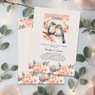 Forever Sweethearts Floral Lovebird Couples Shower Invitation